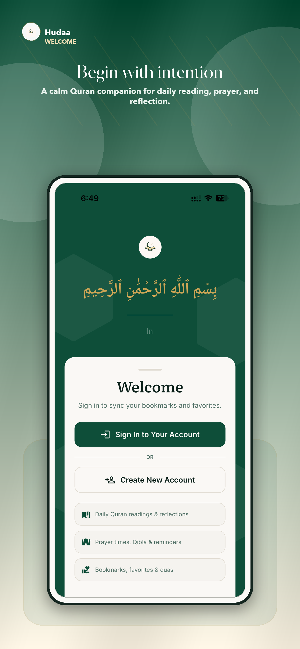 Hudaa mobile app welcome screen